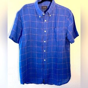 Jachs New York Men's Large Blue Linen Classic Fit Button Preppy Shirt